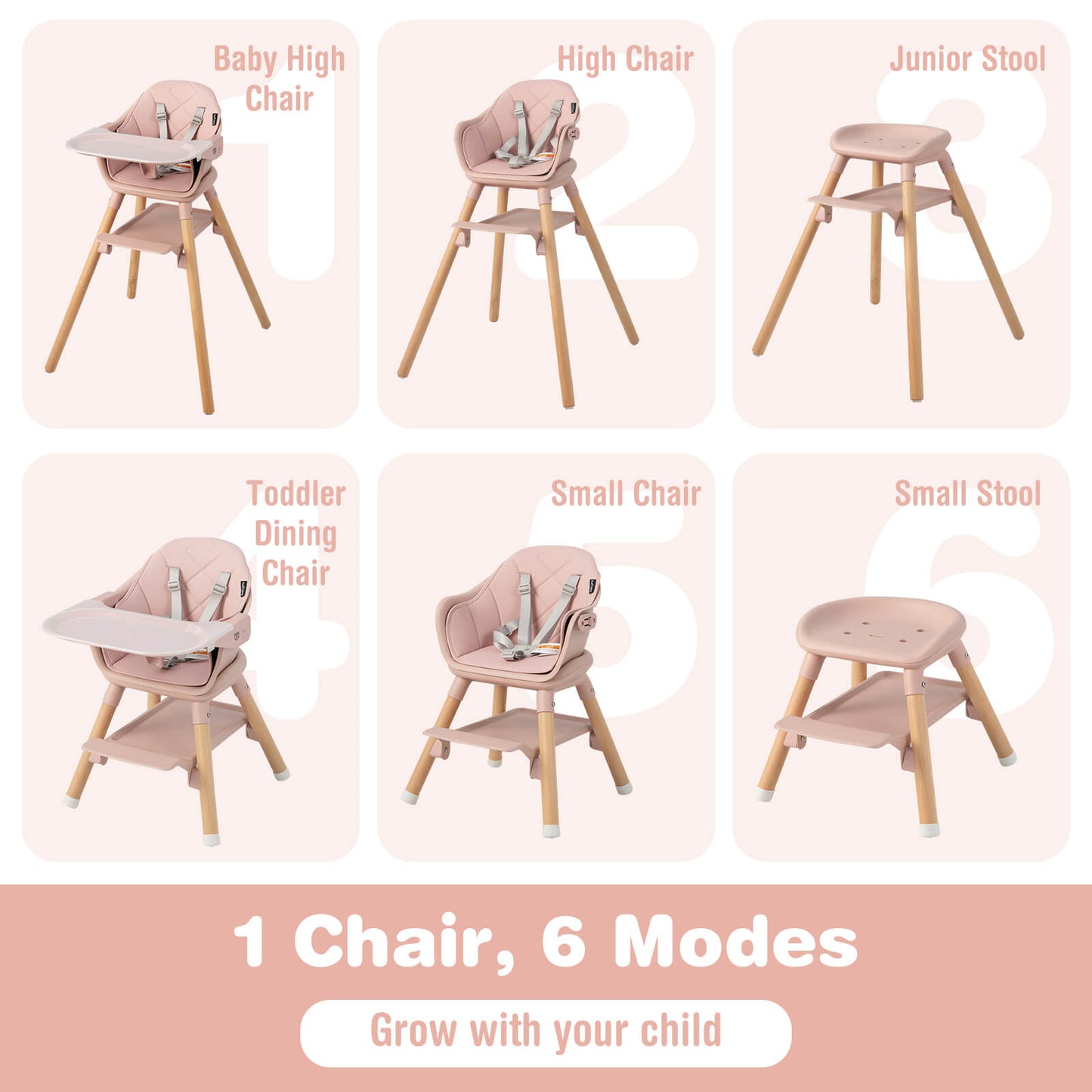 6-in-1 Convertible Baby High Chair with Removable Tray