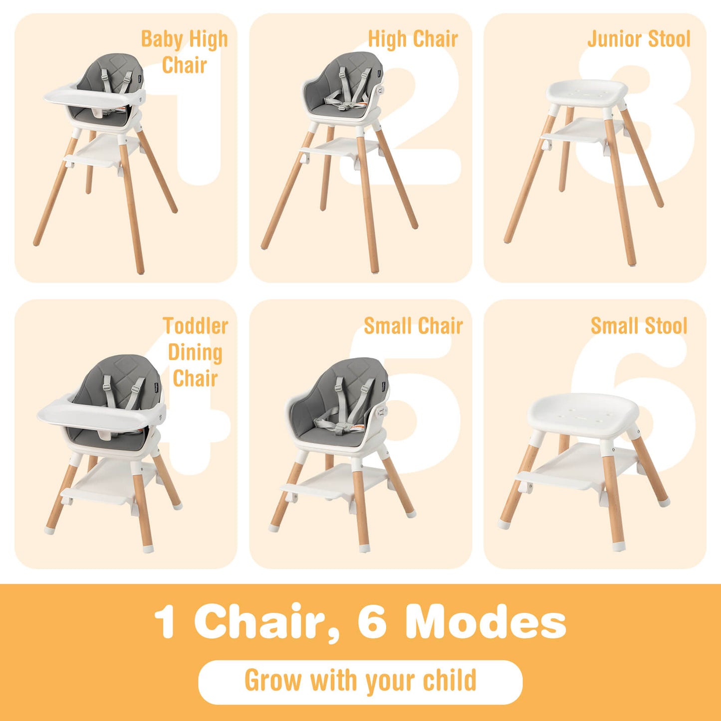 6-in-1 Convertible Baby High Chair with Removable Tray