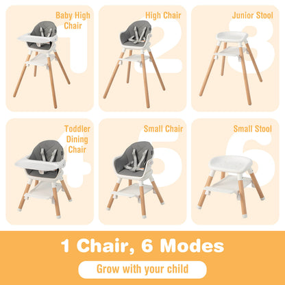 6-in-1 Convertible Baby High Chair with Removable Tray