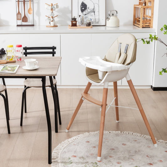 High Chair with Dishwasher Safe Tray and Beech Wood Legs