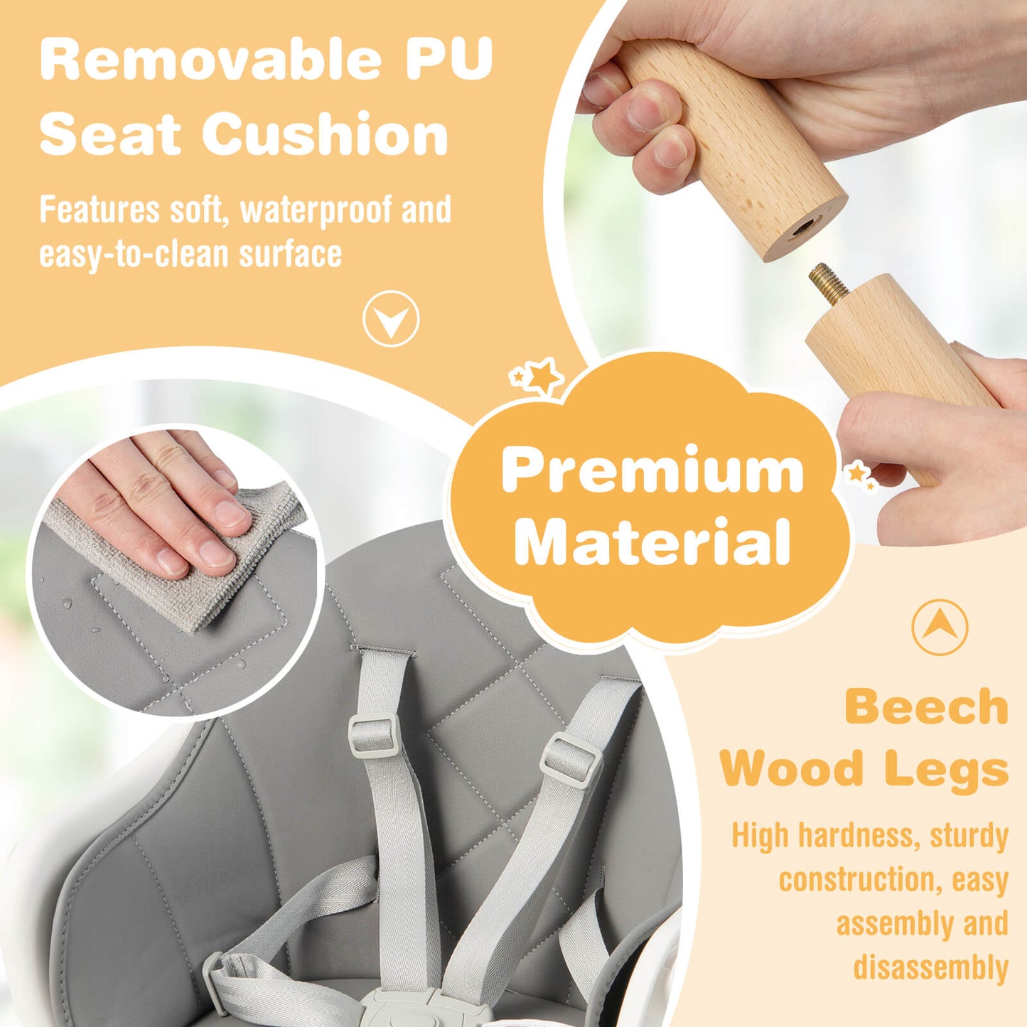 6-in-1 Convertible Baby High Chair with Removable Tray