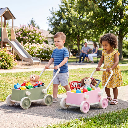 Push Walker with Storage Basket and Foldable Handle