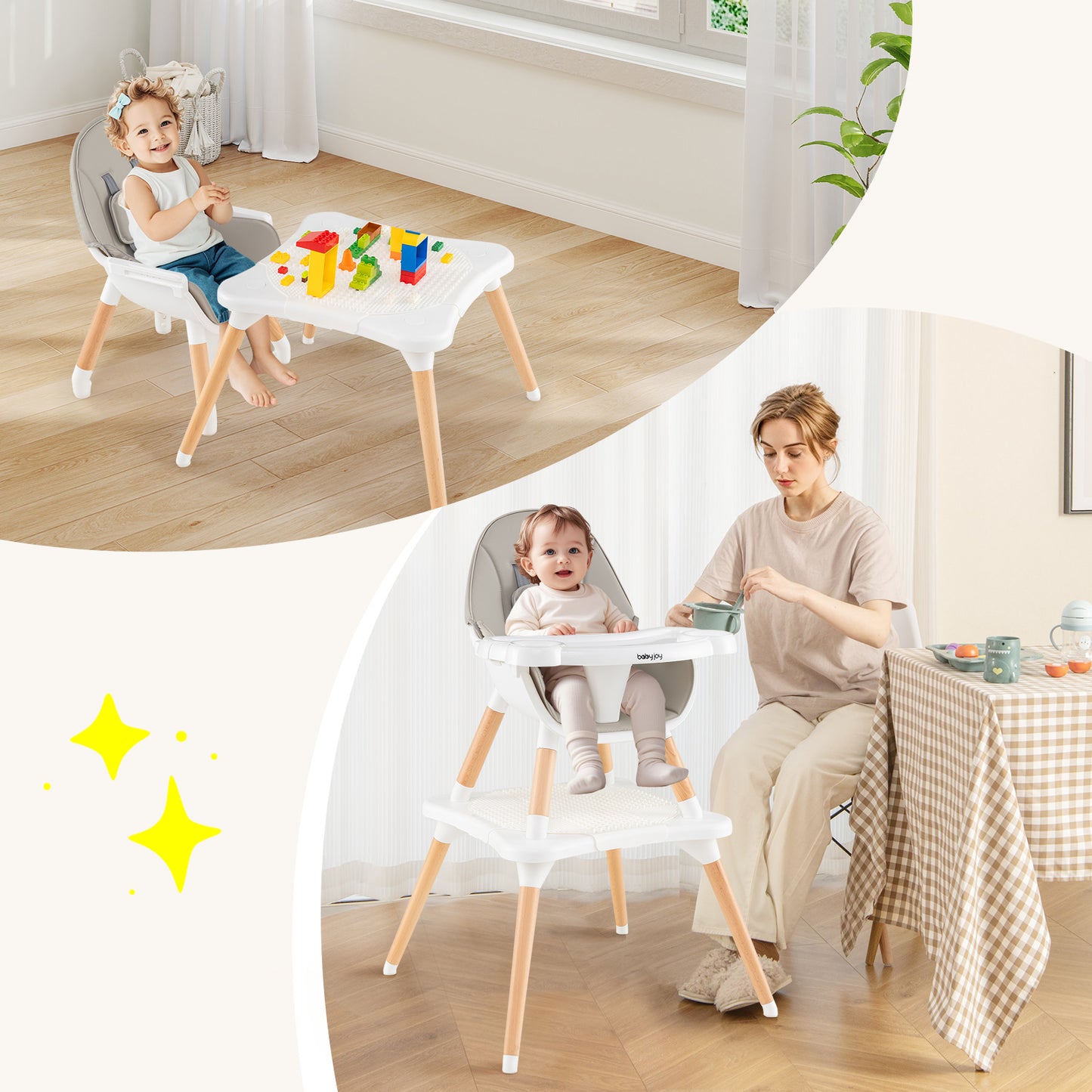 Convertible Wooden High Chair 5-in-1 with Adjustable Tray