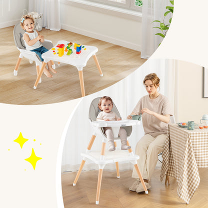 Convertible Wooden High Chair 5-in-1 with Adjustable Tray