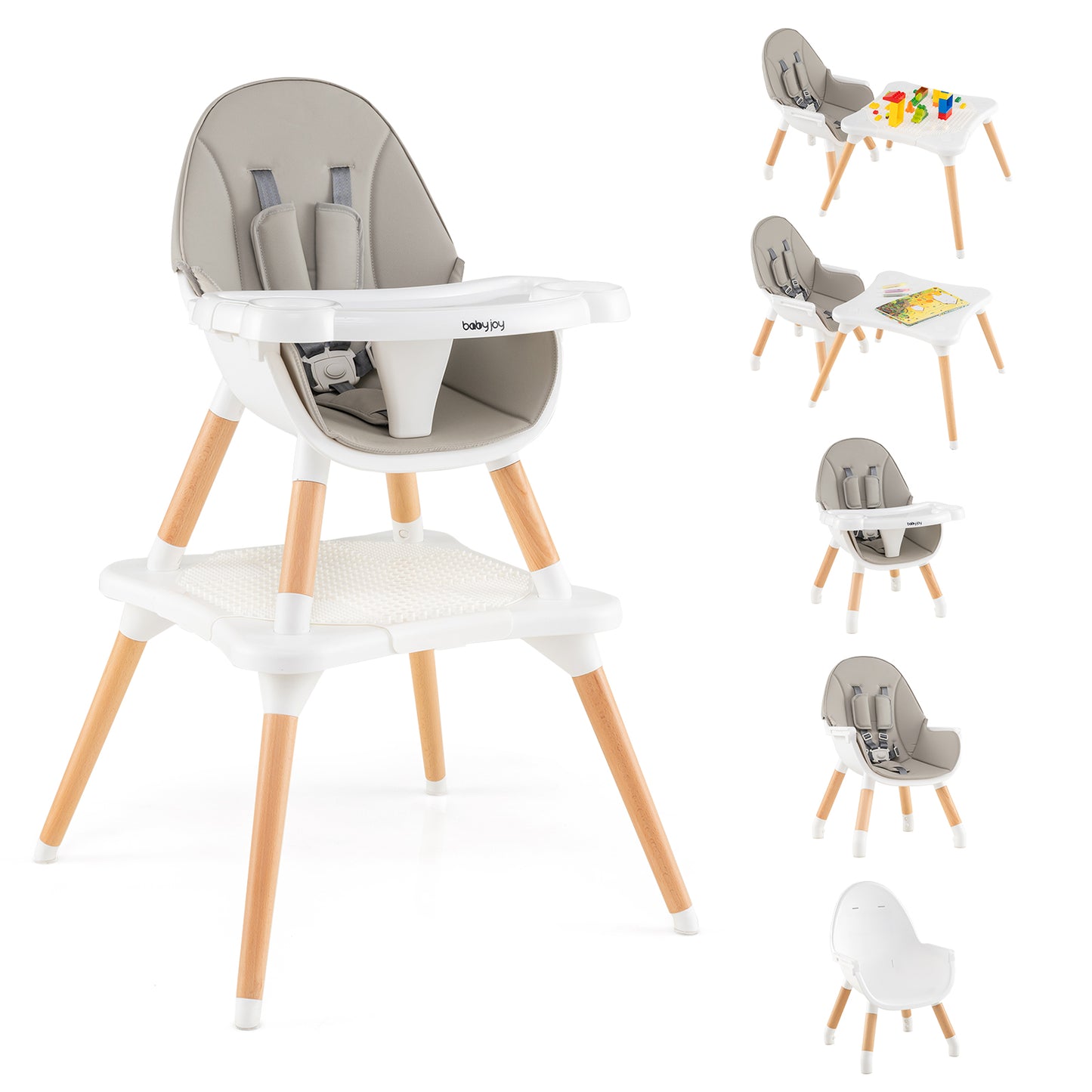 Convertible Wooden High Chair 5-in-1 with Adjustable Tray