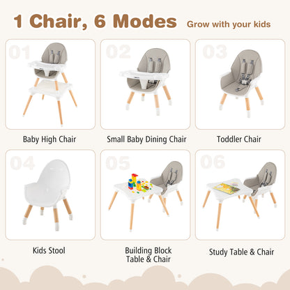 Convertible Wooden High Chair 5-in-1 with Adjustable Tray
