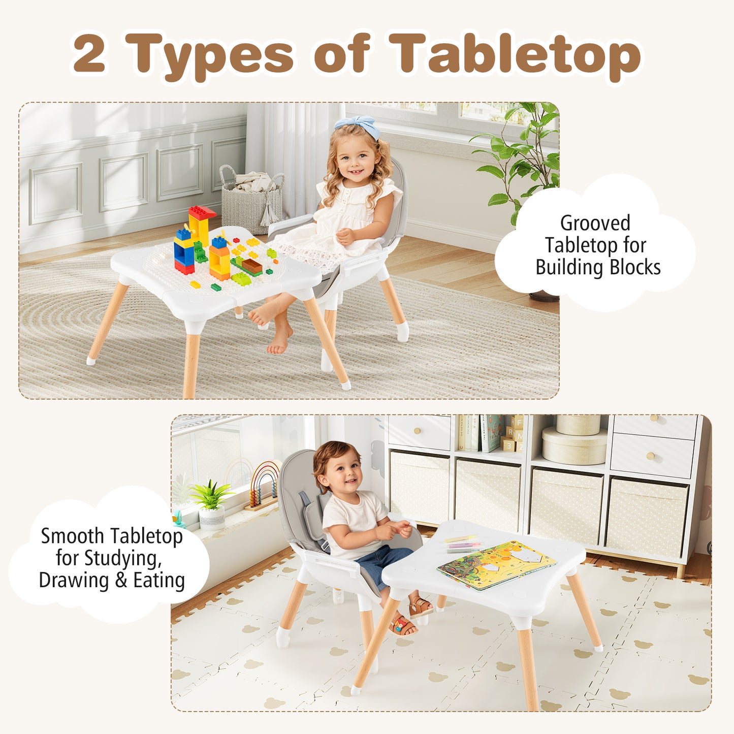 Convertible Wooden High Chair 5-in-1 with Adjustable Tray