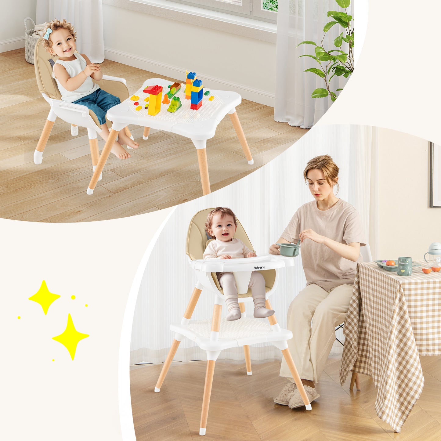 Convertible Wooden High Chair 5-in-1 with Adjustable Tray