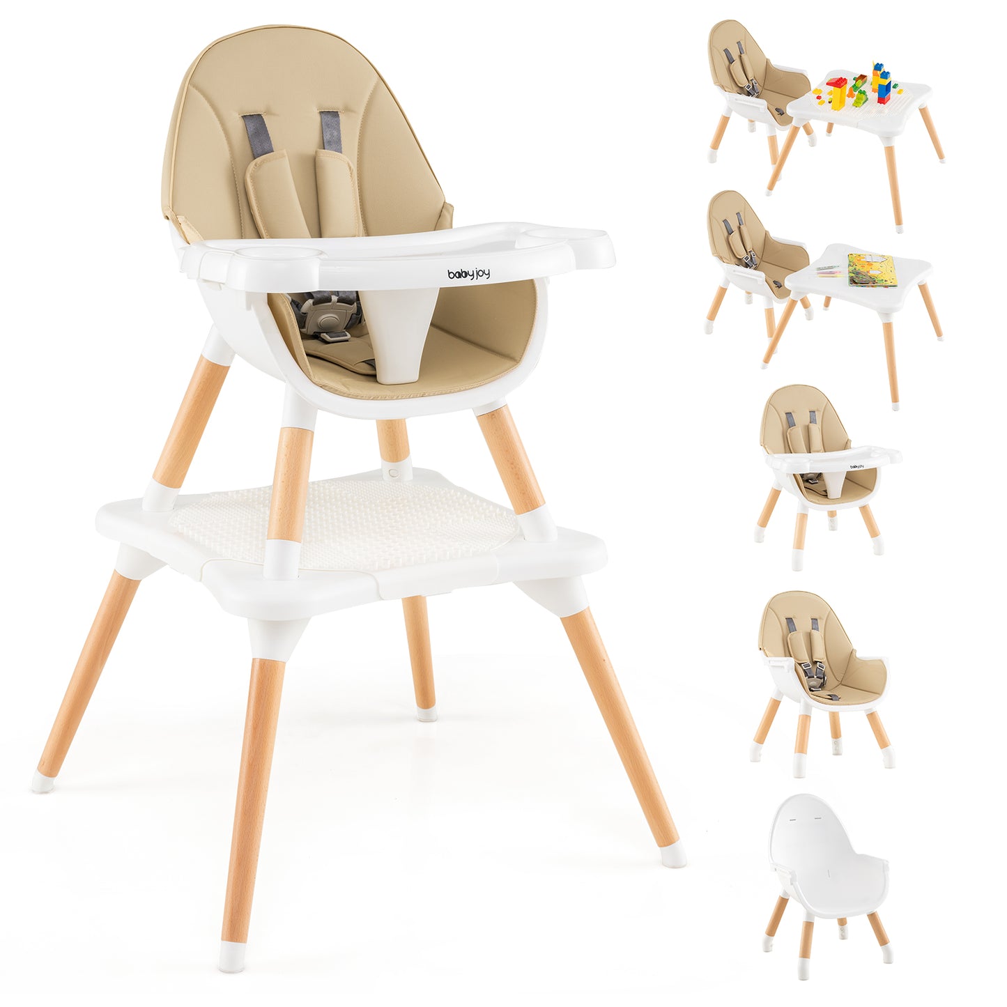 Convertible Wooden High Chair 5-in-1 with Adjustable Tray