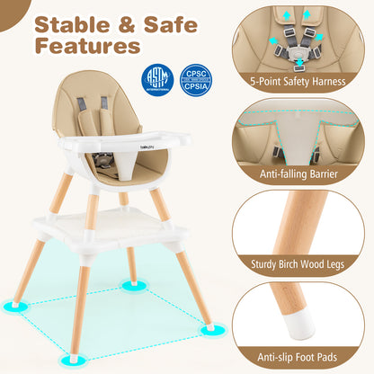 Convertible Wooden High Chair 5-in-1 with Adjustable Tray