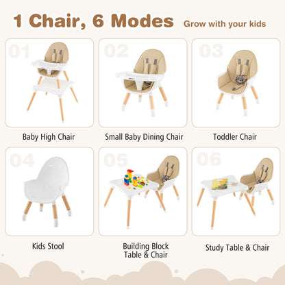 Convertible Wooden High Chair 5-in-1 with Adjustable Tray