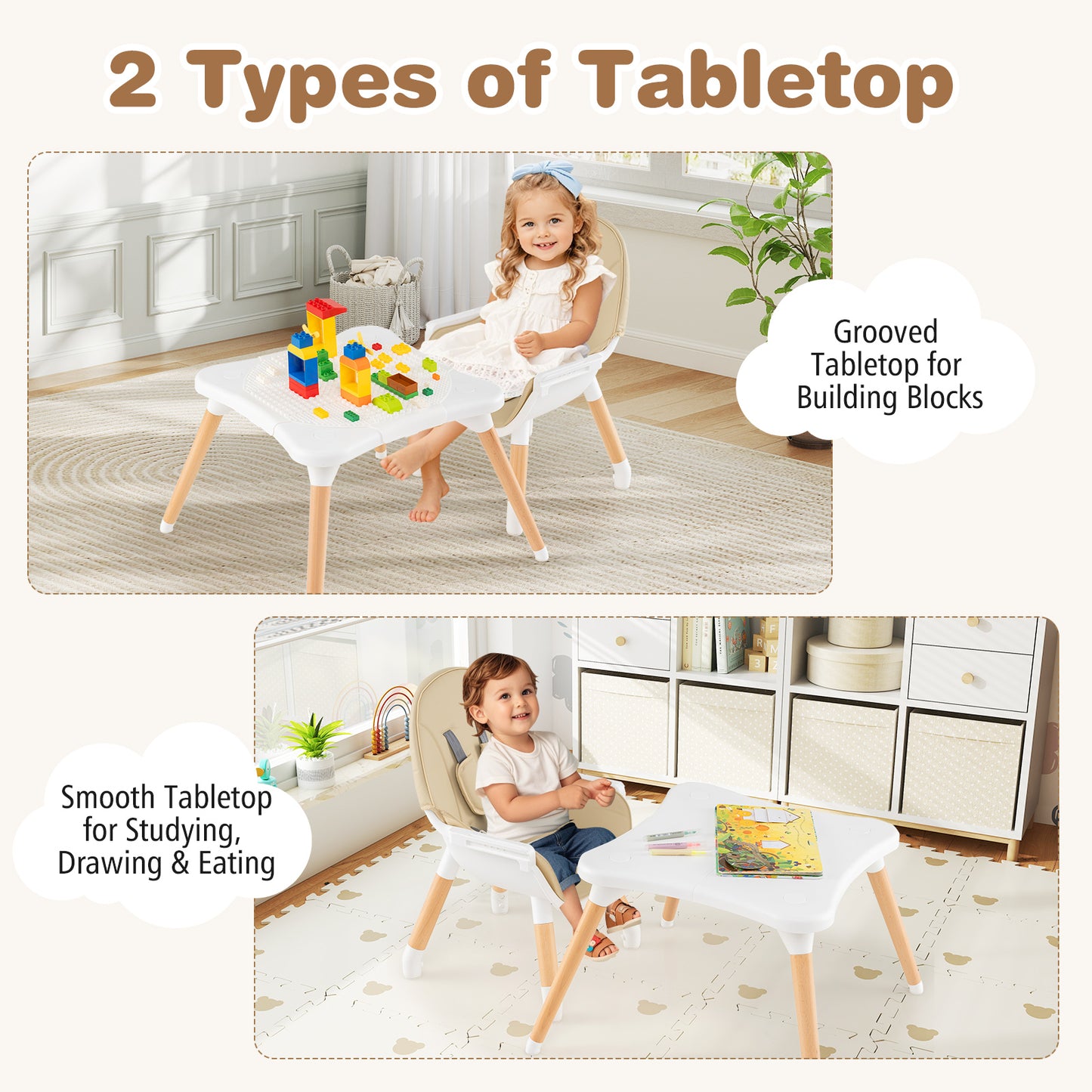 Convertible Wooden High Chair 5-in-1 with Adjustable Tray