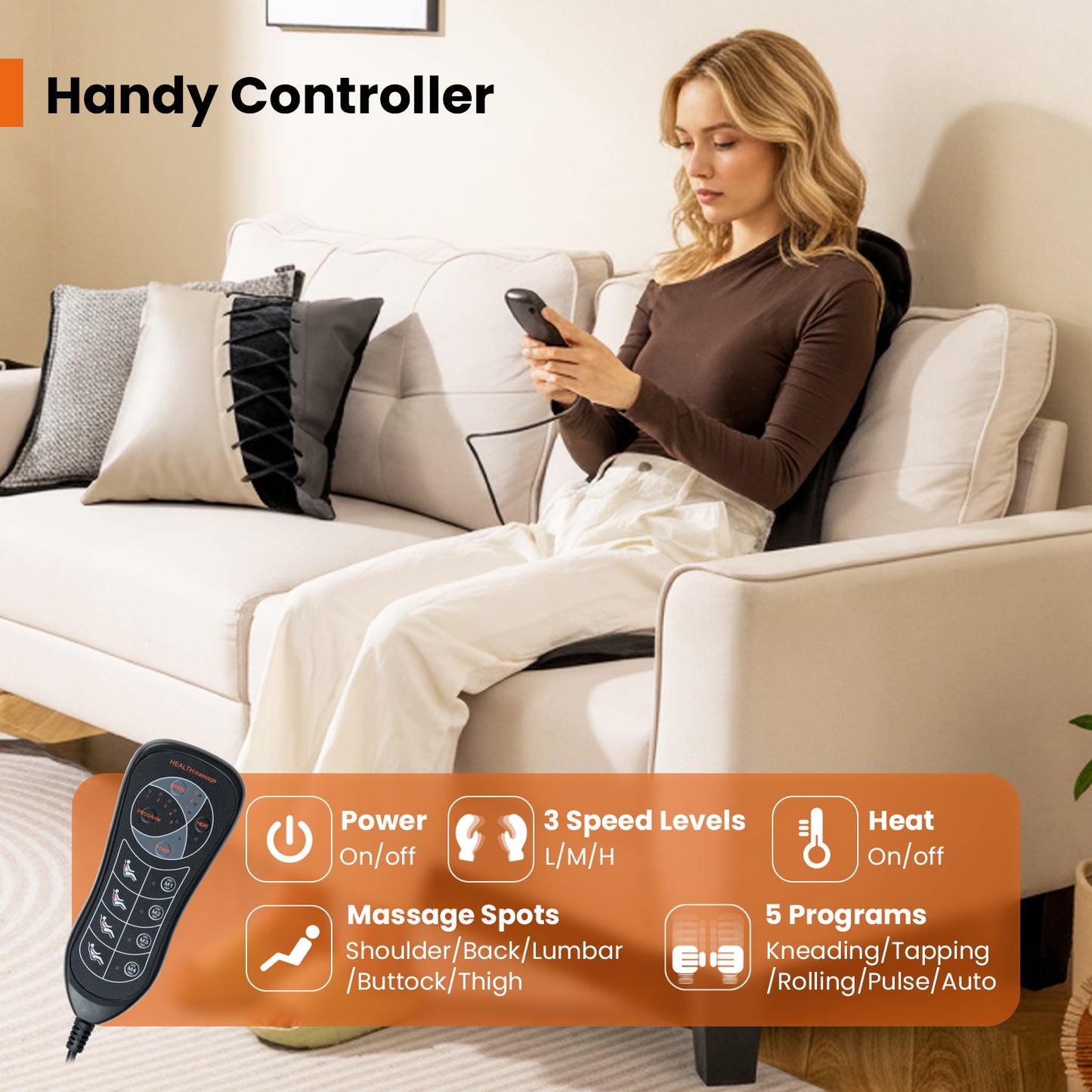 Back Massager Seat Cushion with Heat & 10 Vibration Motors