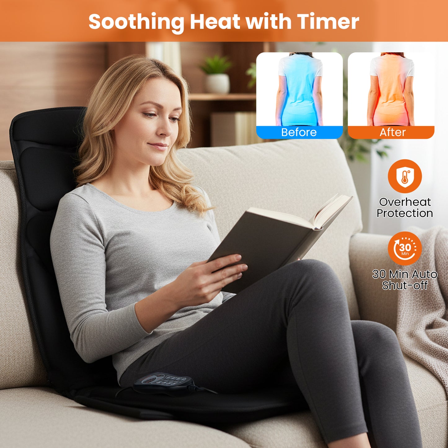 Back Massager Seat Cushion with Heat & 10 Vibration Motors