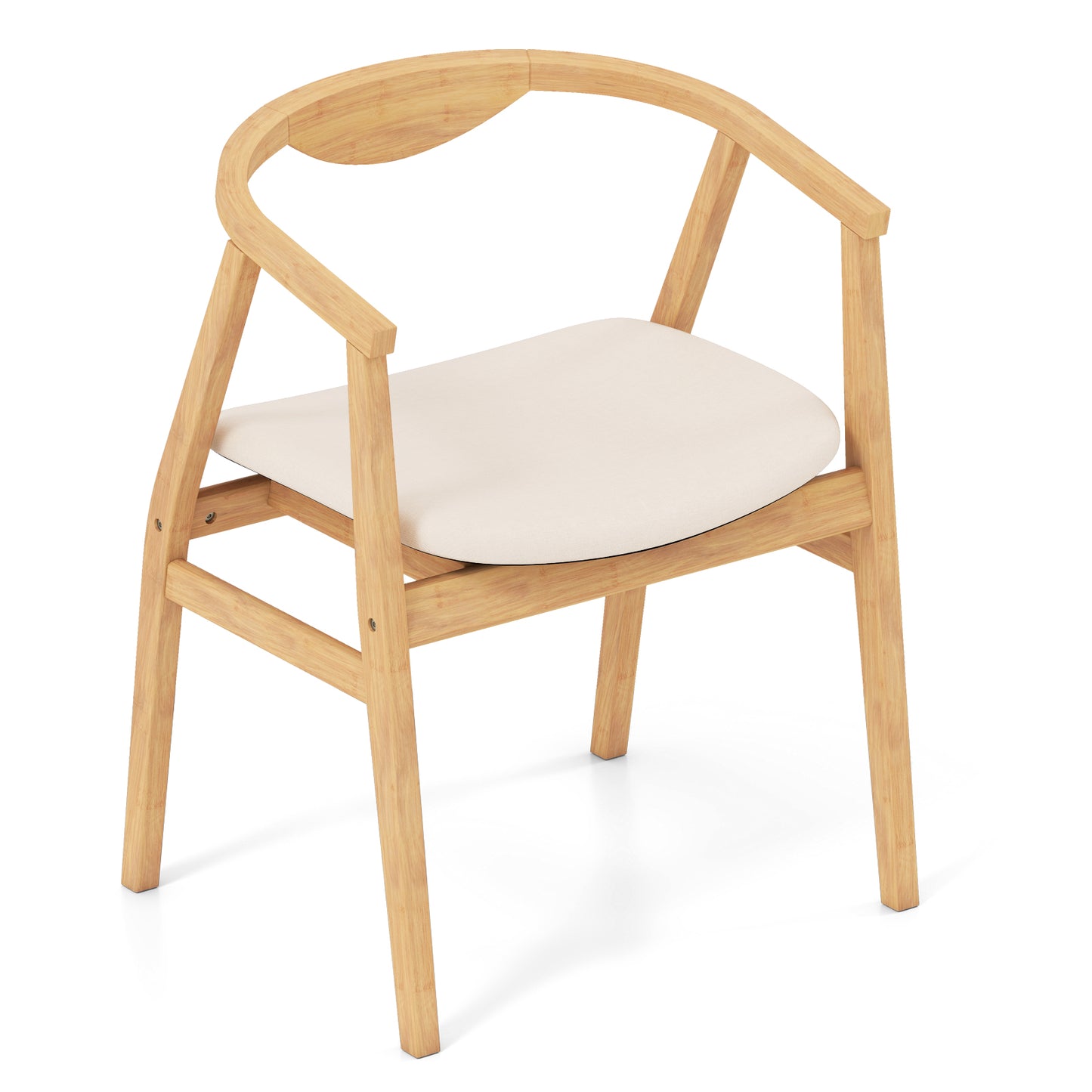 Bamboo Accent Chair with Armrests and Curved Backrest