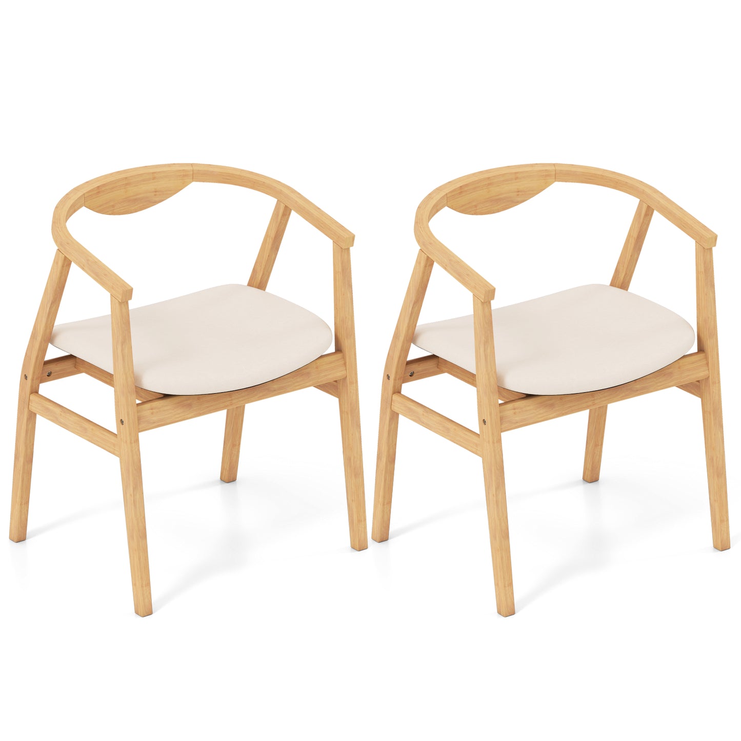 Bamboo Accent Chair with Armrests and Curved Backrest