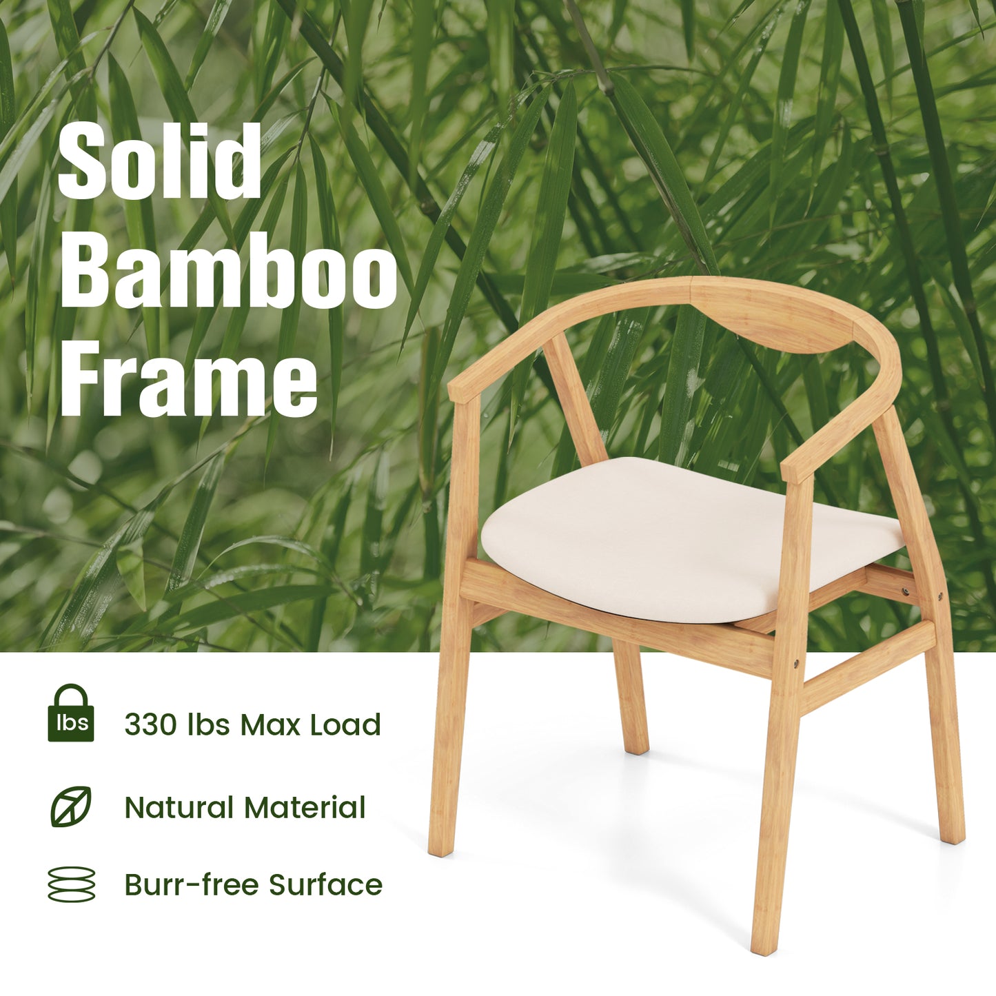 Bamboo Accent Chair with Armrests and Curved Backrest