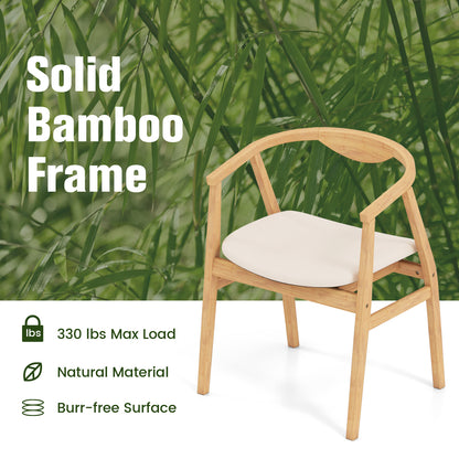 Bamboo Accent Chair with Armrests and Curved Backrest