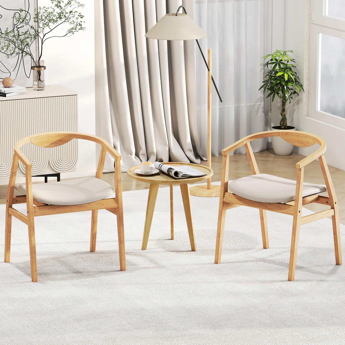 Bamboo Accent Chair with Armrests and Curved Backrest