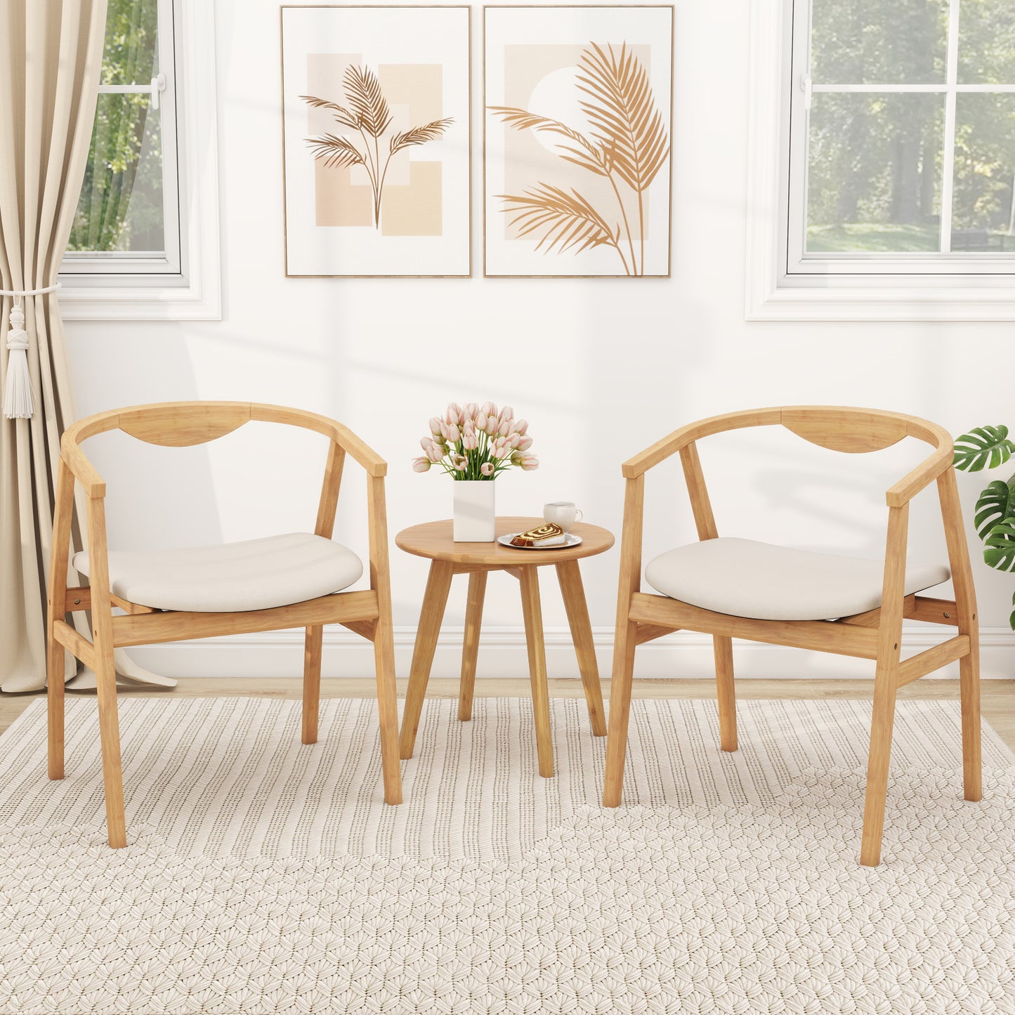 Bamboo Accent Chair with Armrests and Curved Backrest