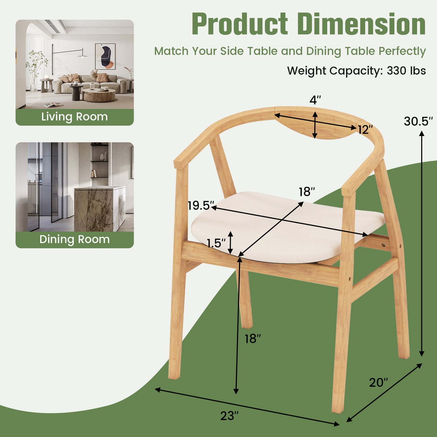 Bamboo Accent Chair with Armrests and Curved Backrest