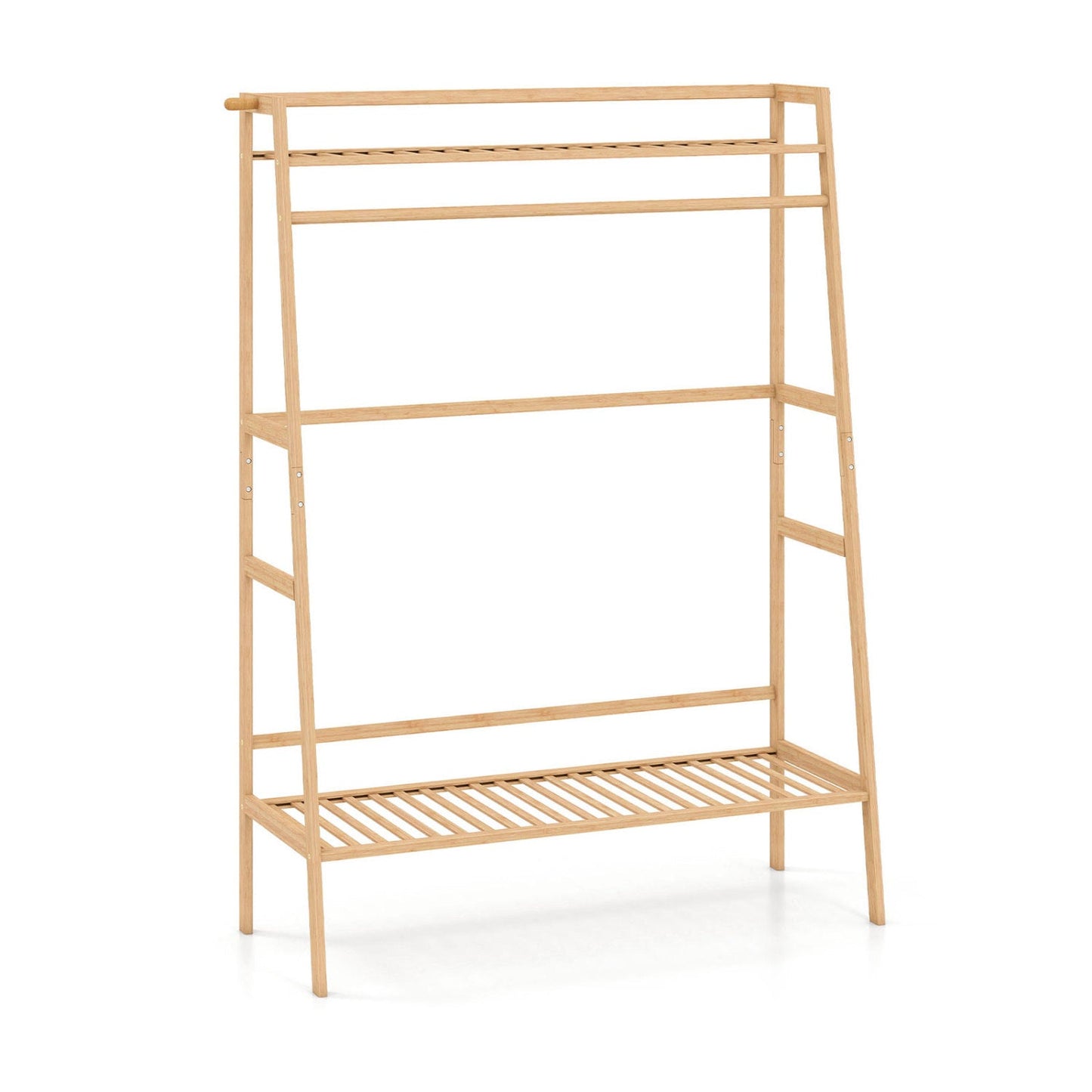 Bamboo Garment Rack with Shelves and Hanging Rod