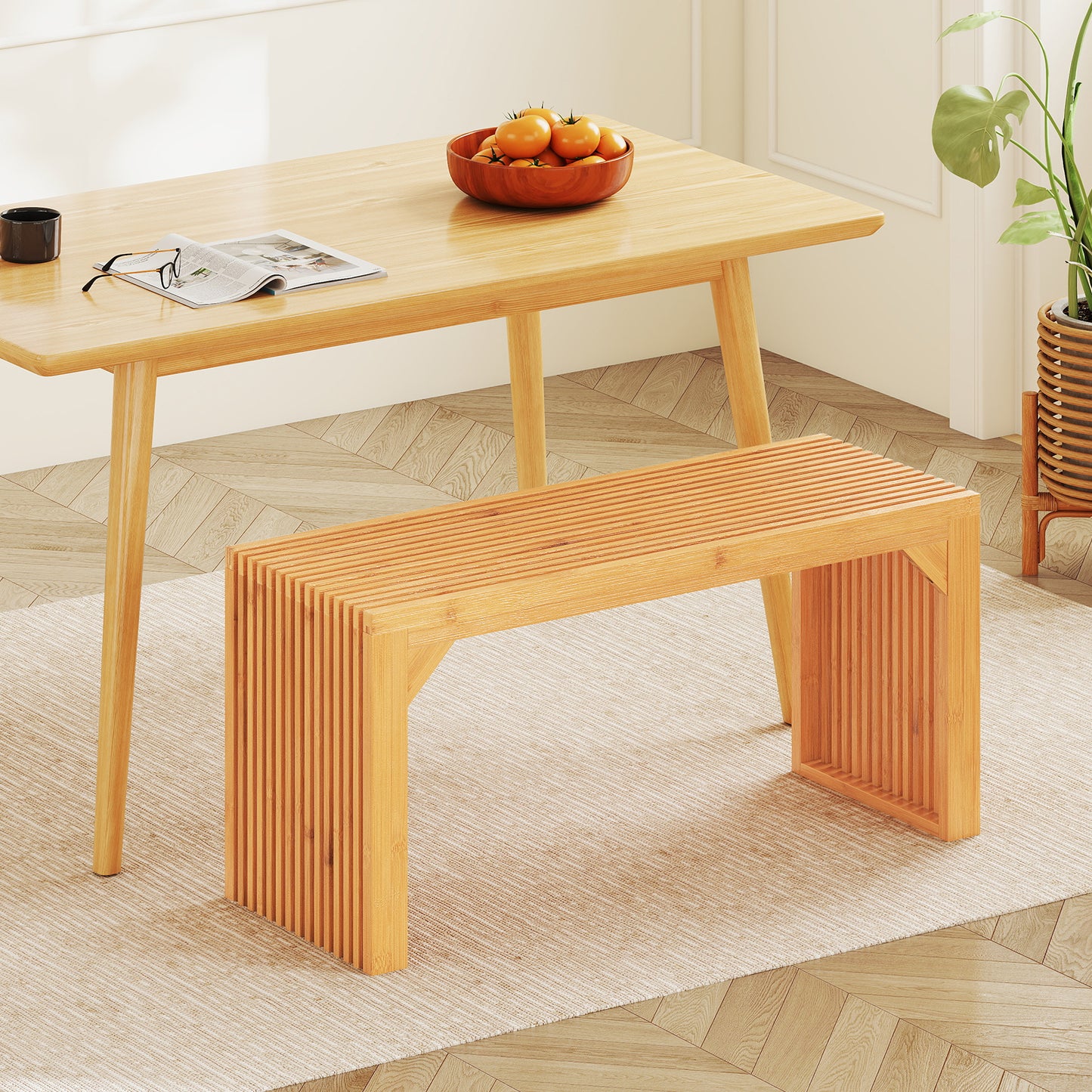 Bamboo Dining Bench 36 Inch Natural Wood Indoor Outdoor Seating