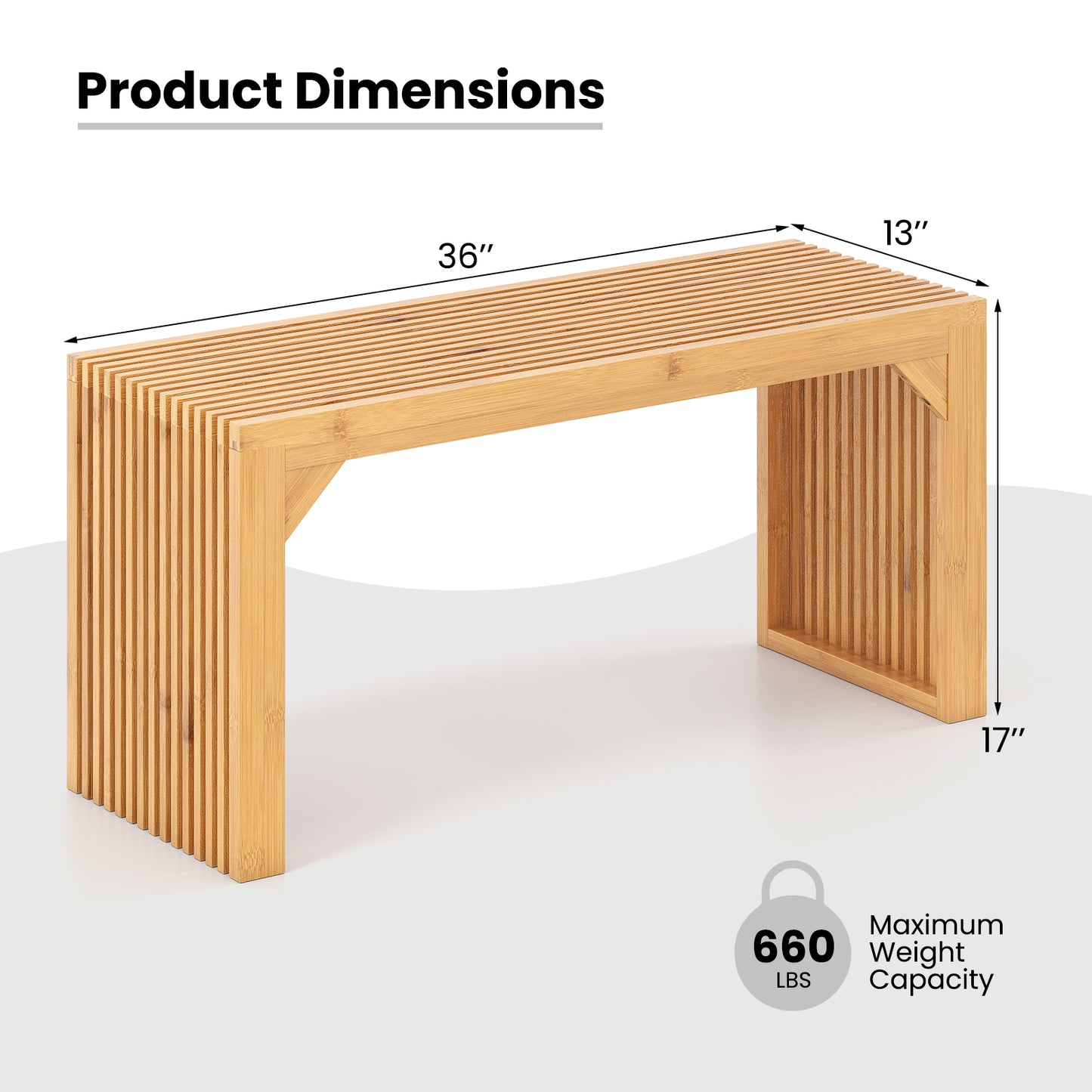 Bamboo Dining Bench 36 Inch Natural Wood Indoor Outdoor Seating