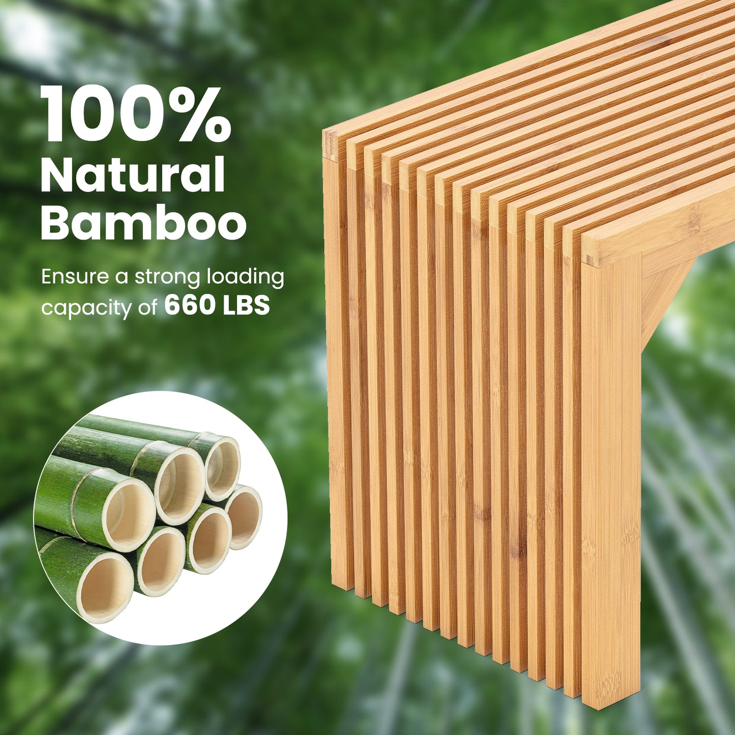 Bamboo Dining Bench 36 Inch Natural Wood Indoor Outdoor Seating