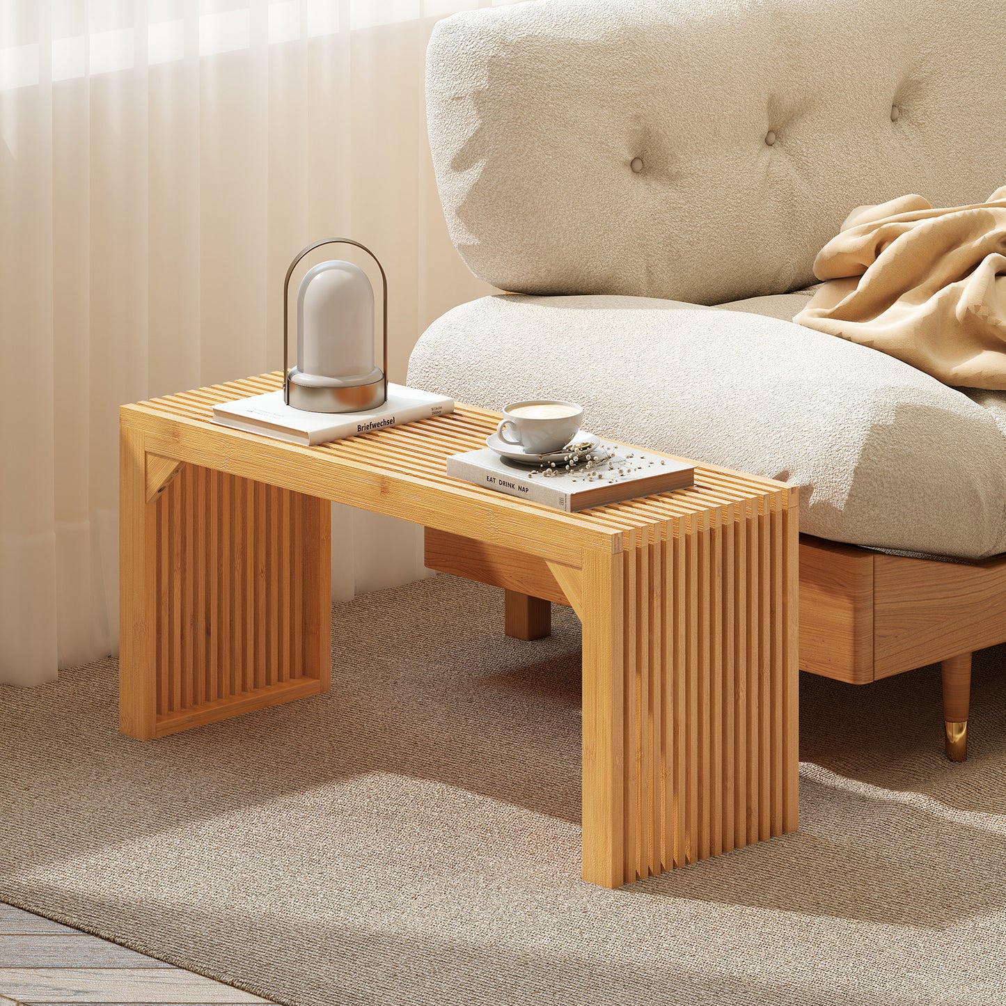 Bamboo Dining Bench 36 Inch Natural Wood Indoor Outdoor Seating