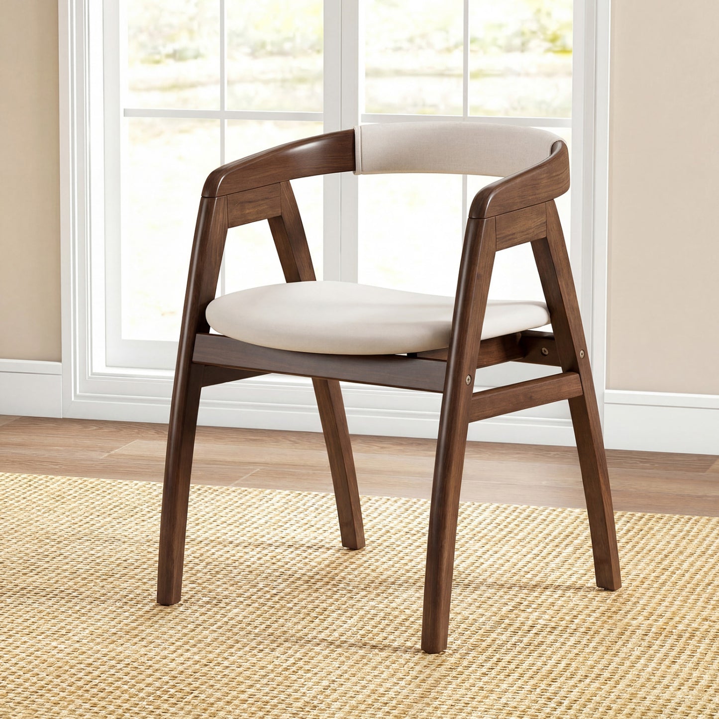 Bamboo Dining Chair with Curved Back and Cushioned Seat