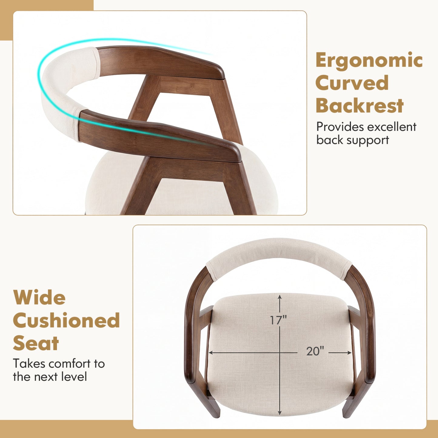 Bamboo Dining Chair with Curved Back and Cushioned Seat