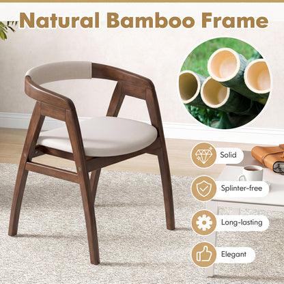 Bamboo Dining Chair with Curved Back and Cushioned Seat