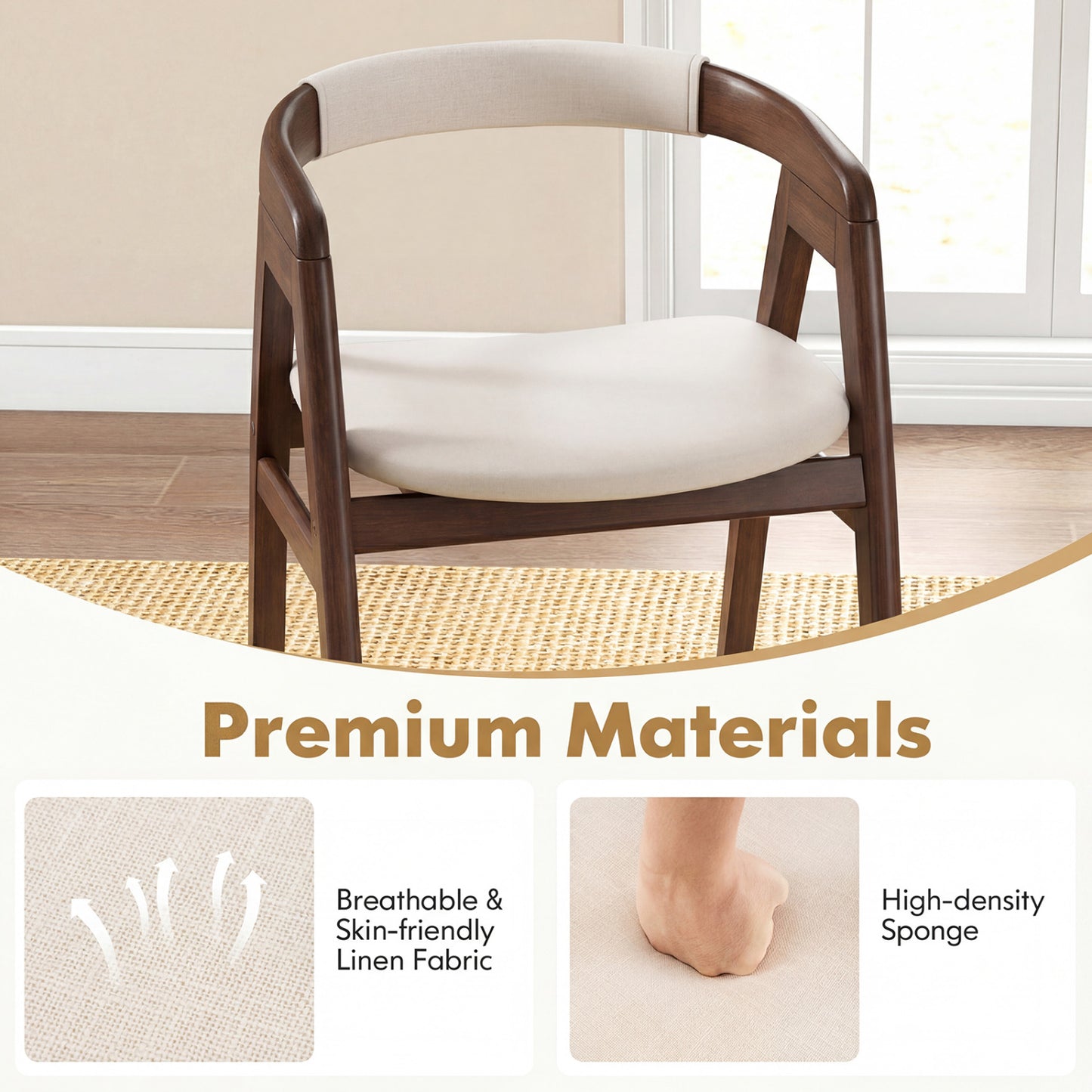 Bamboo Dining Chair with Curved Back and Cushioned Seat