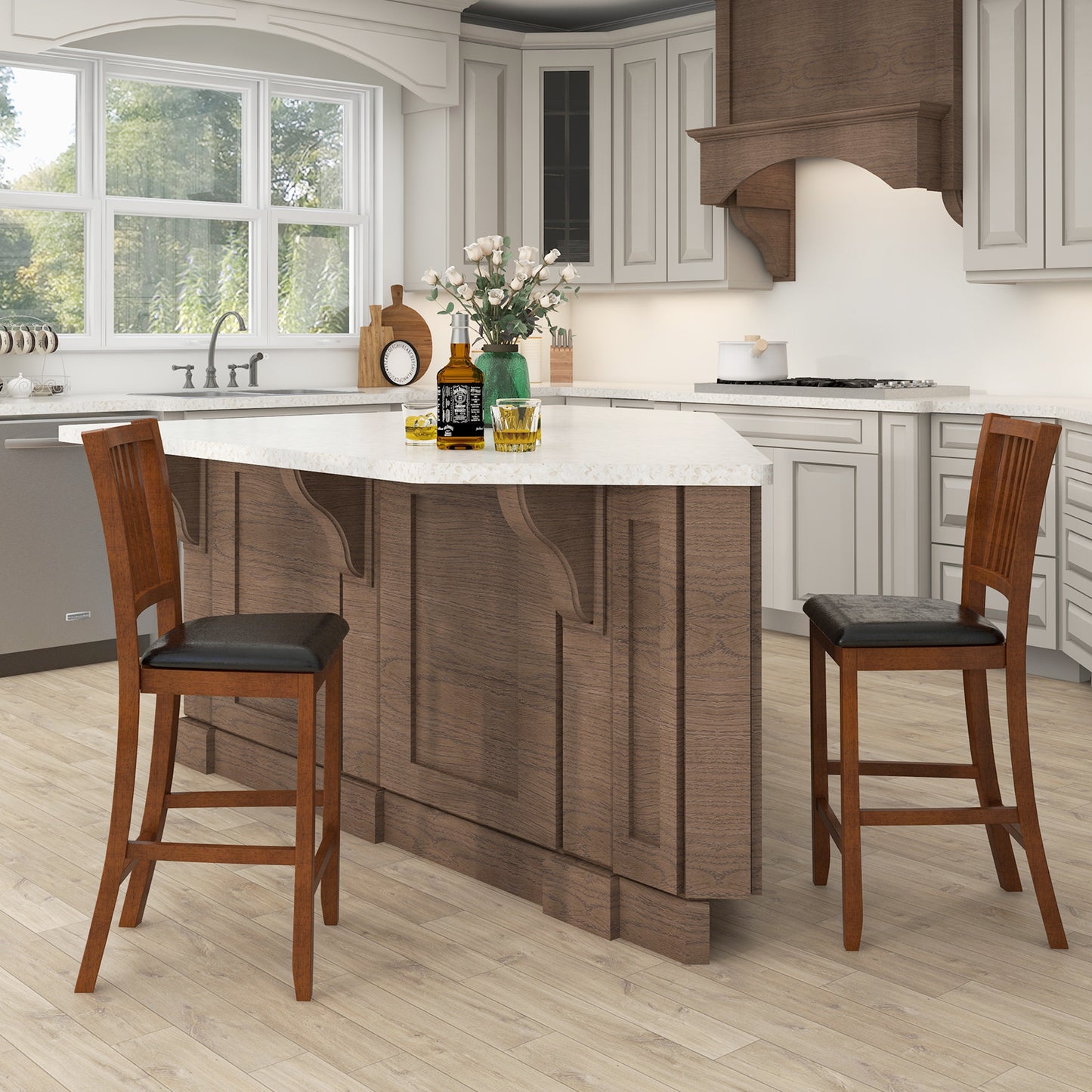 Counter Height Bar Stools with Backrest - Set of 2