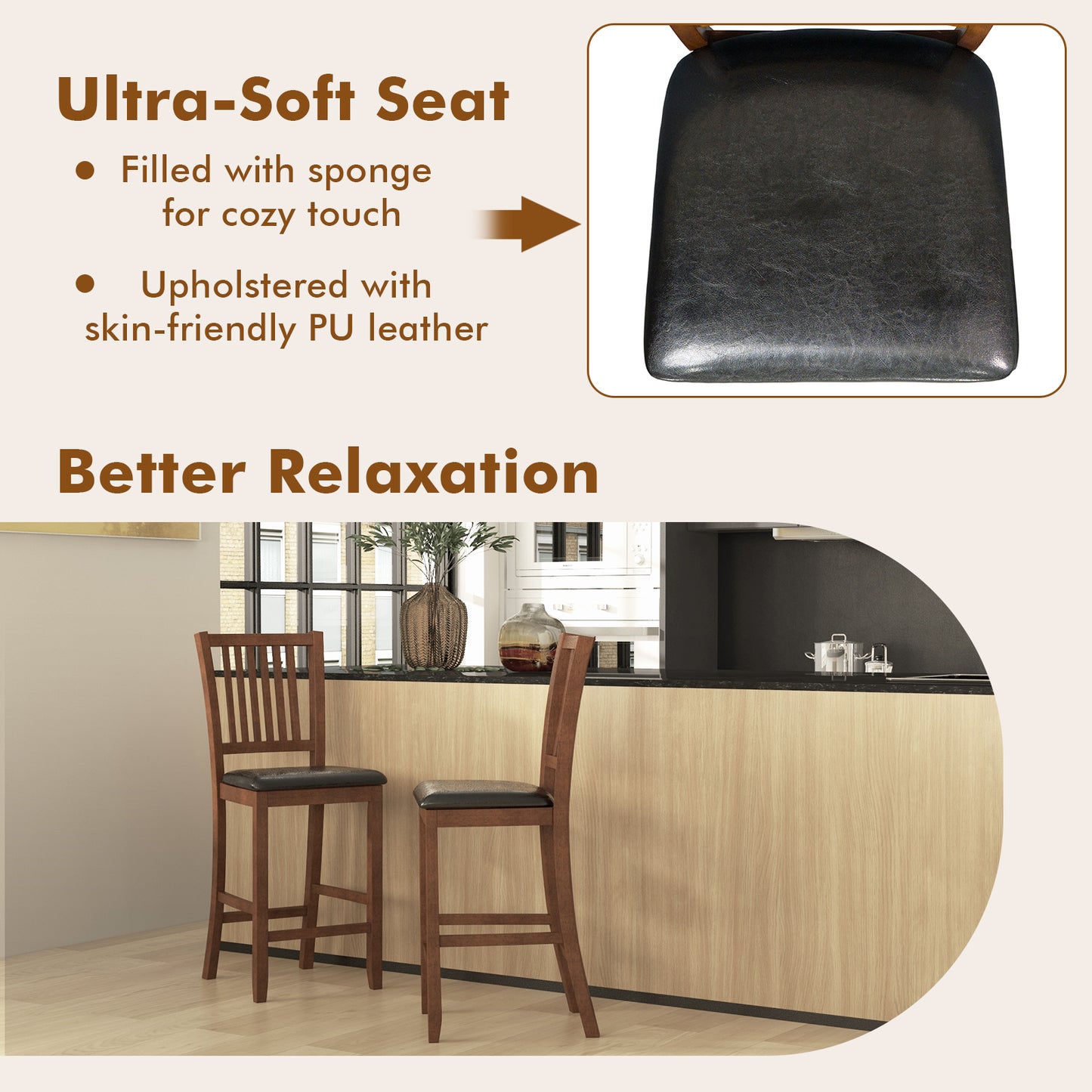 Counter Height Bar Stools with Backrest - Set of 2