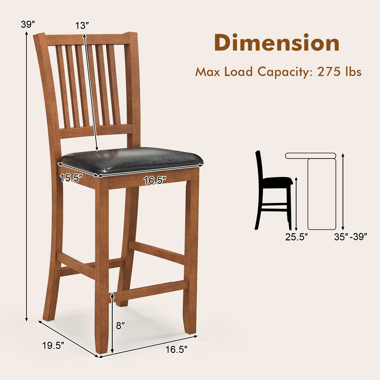 Counter Height Bar Stools with Backrest - Set of 2