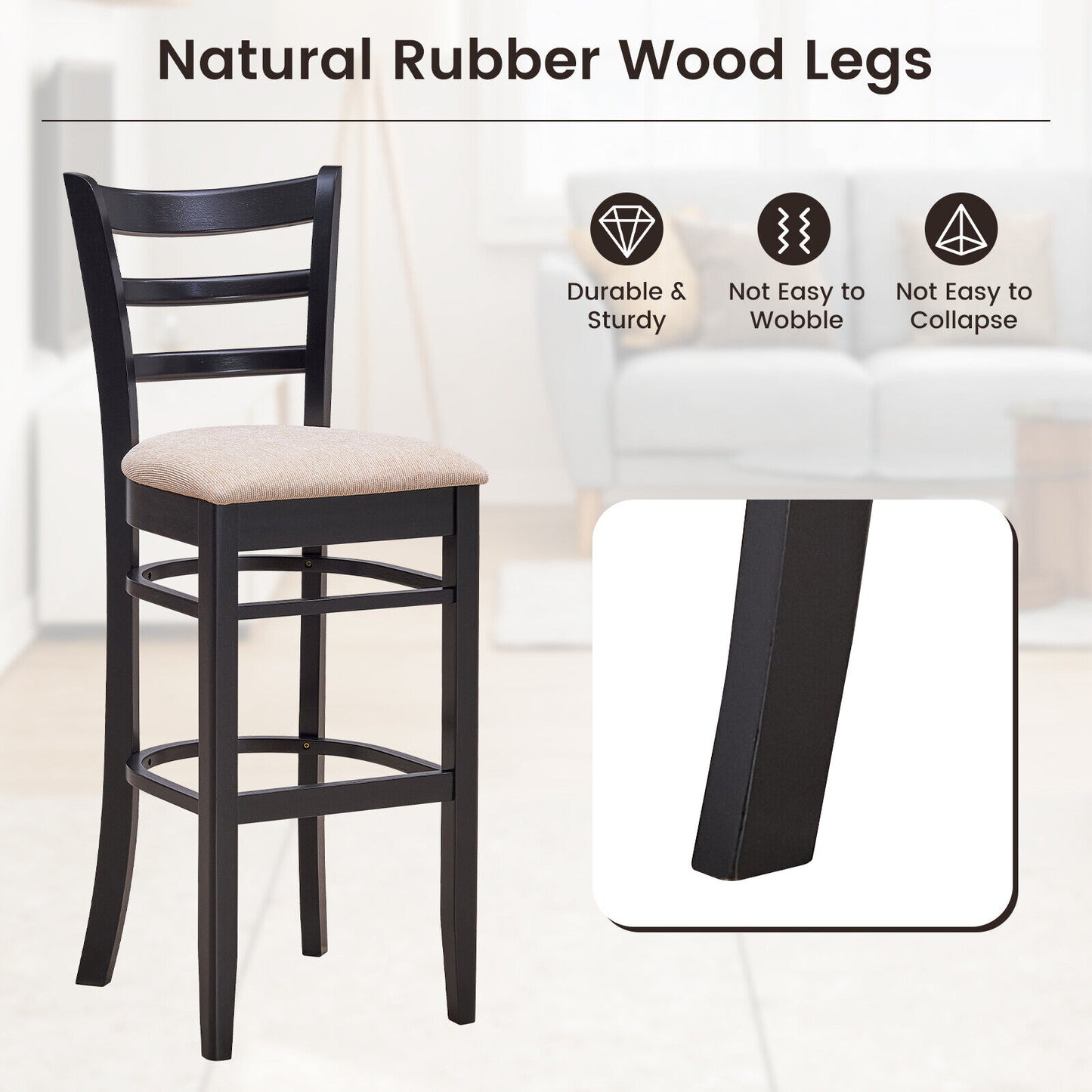 Bar Stool with Ergonomic Backrest and Padded Seat