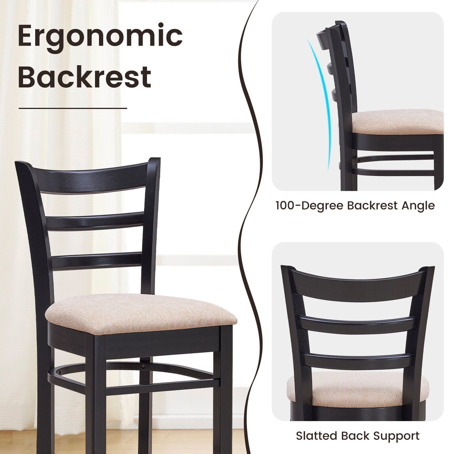 Bar Stool with Ergonomic Backrest and Padded Seat