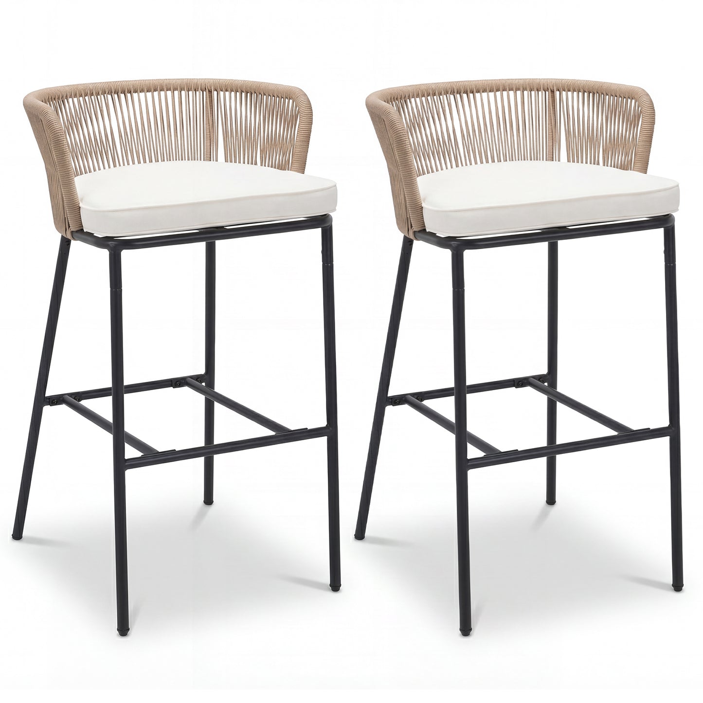 Woven Rope Bar Height Patio Chairs Set of 2 with Cushions