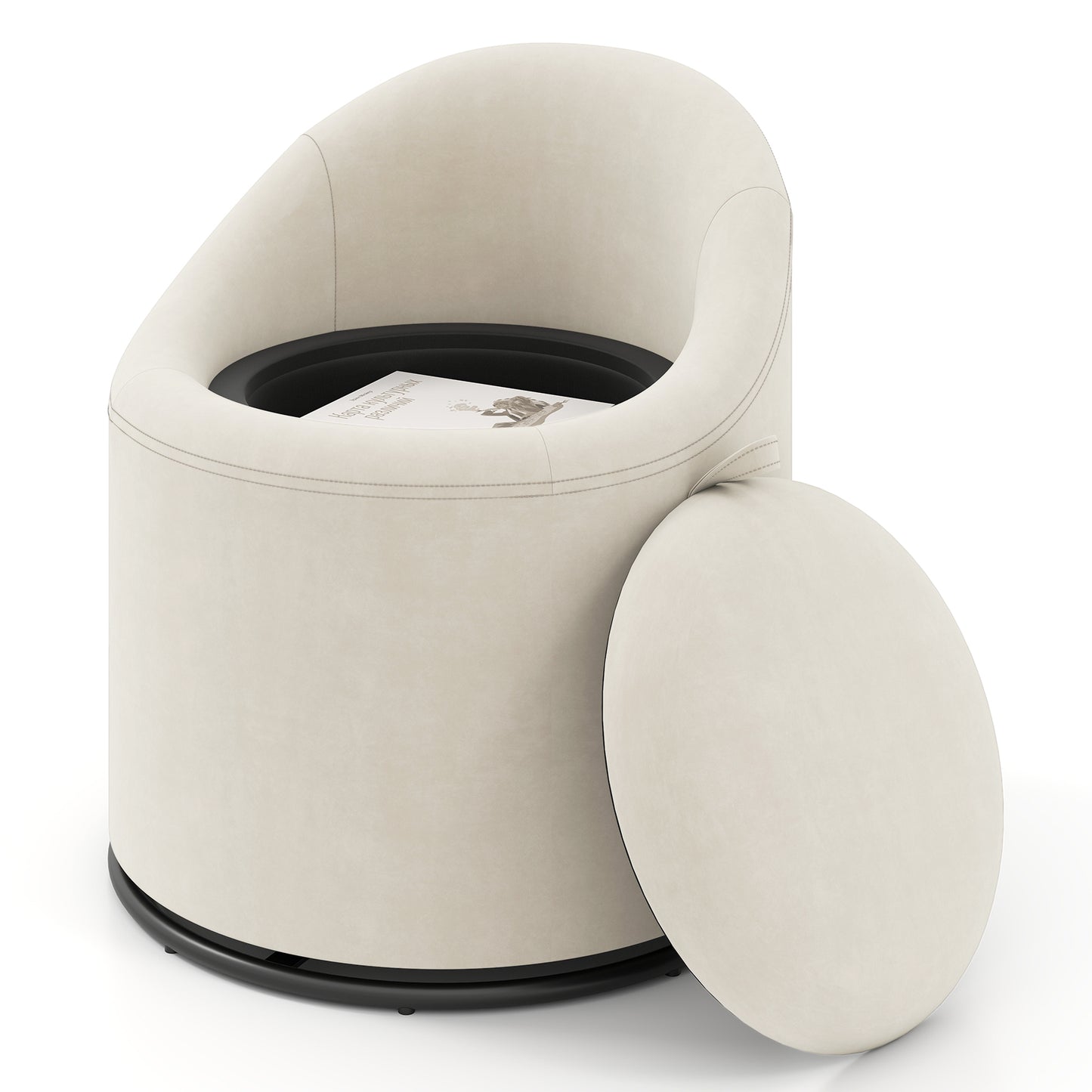 Swivel Barrel Chair with Hidden Storage Compartment