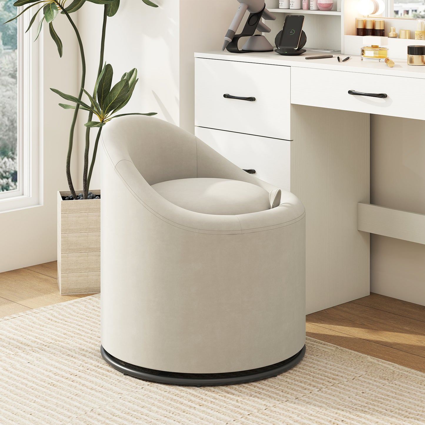 Swivel Barrel Chair with Hidden Storage Compartment