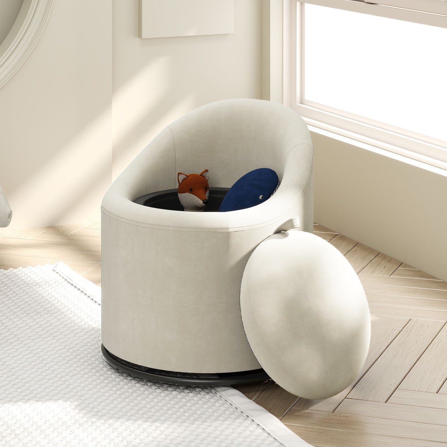 Swivel Barrel Chair with Hidden Storage Compartment