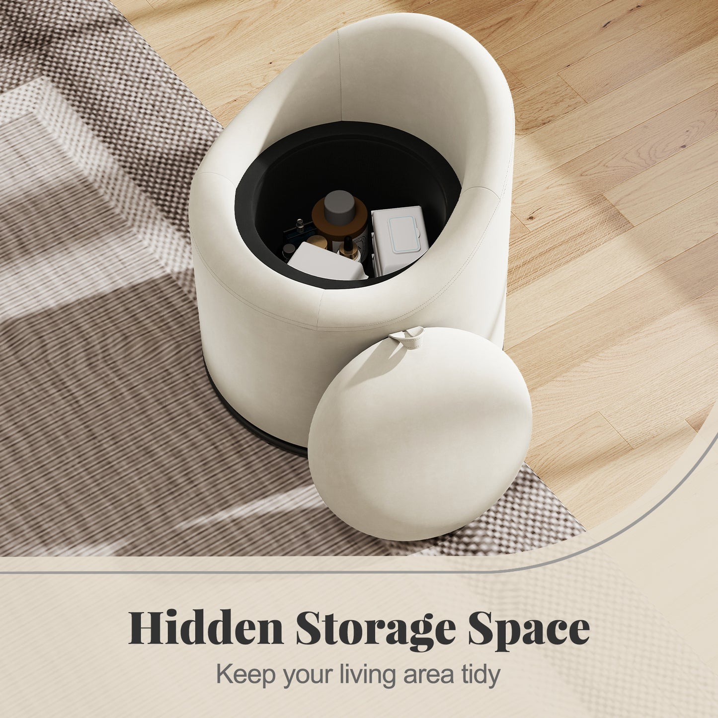 Swivel Barrel Chair with Hidden Storage Compartment