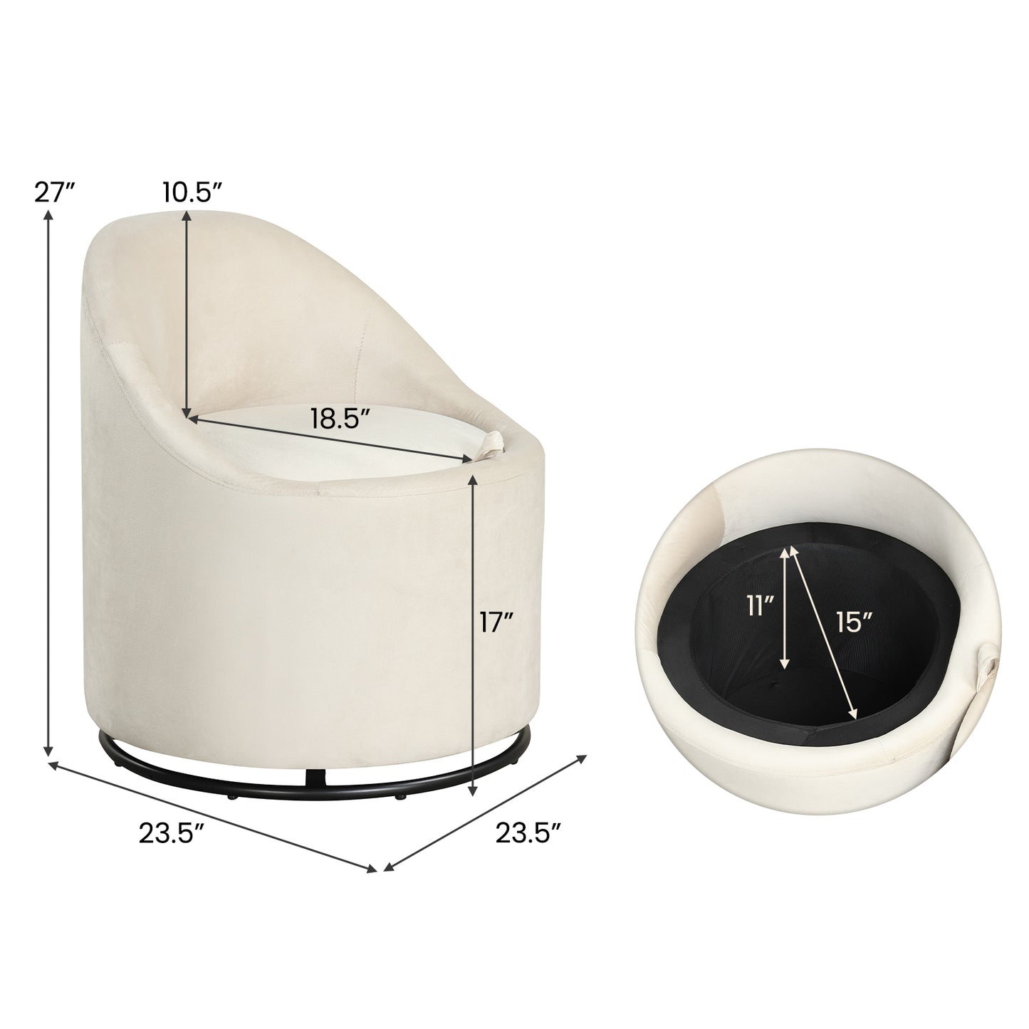 Swivel Barrel Chair with Hidden Storage Compartment