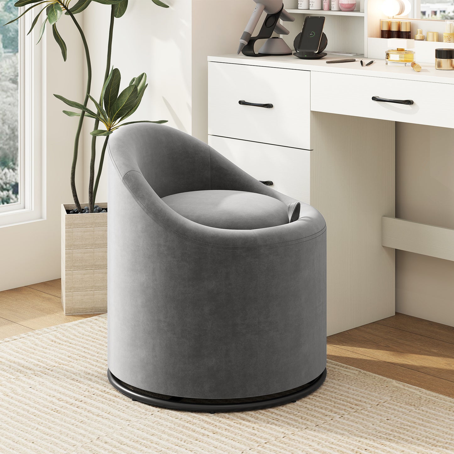 Swivel Barrel Chair with Hidden Storage Compartment