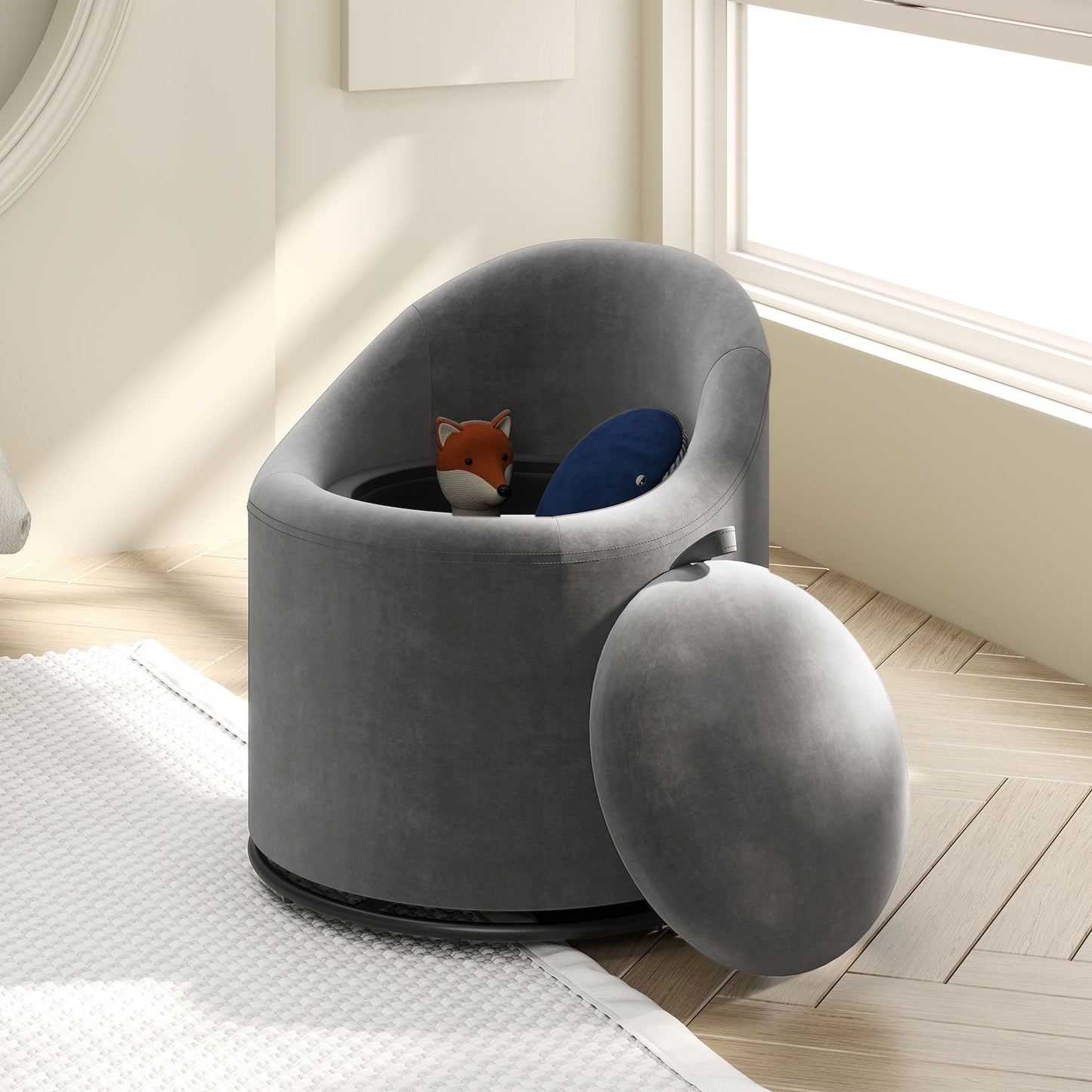 Swivel Barrel Chair with Hidden Storage Compartment