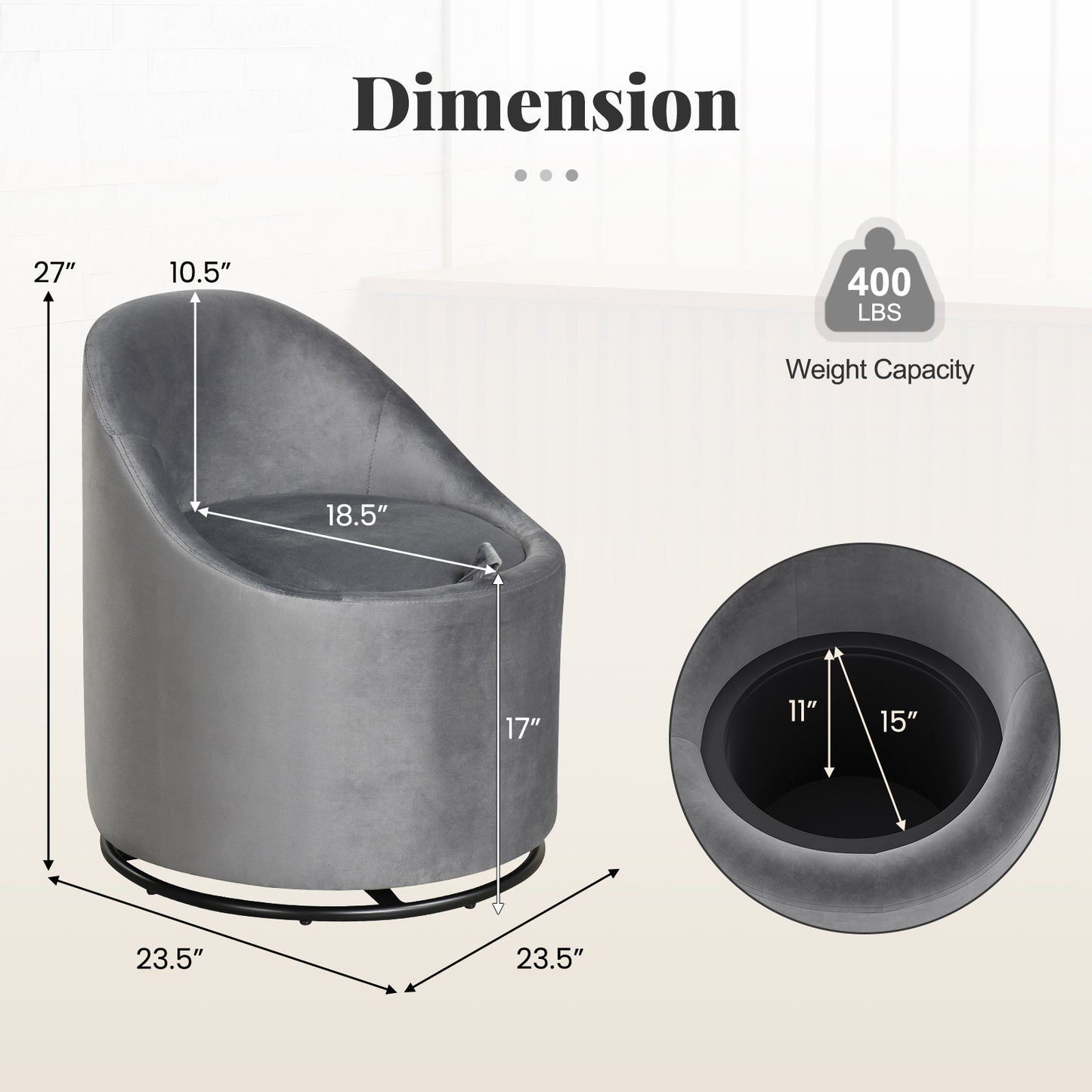 Swivel Barrel Chair with Hidden Storage Compartment