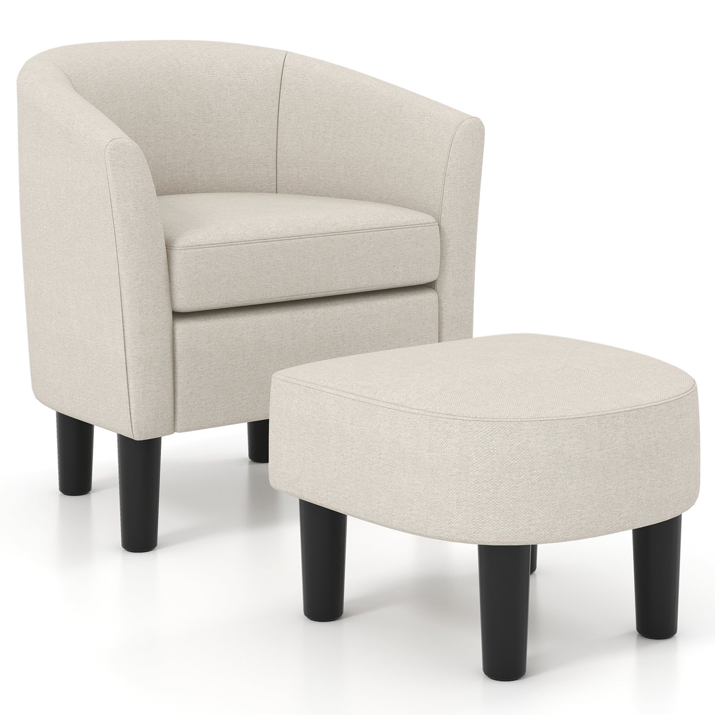 Barrel Club Chair with Ottoman Set in Beige Linen