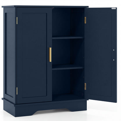 Bathroom Floor Storage Cabinet with 2 Doors and Adjustable Shelves-Blue